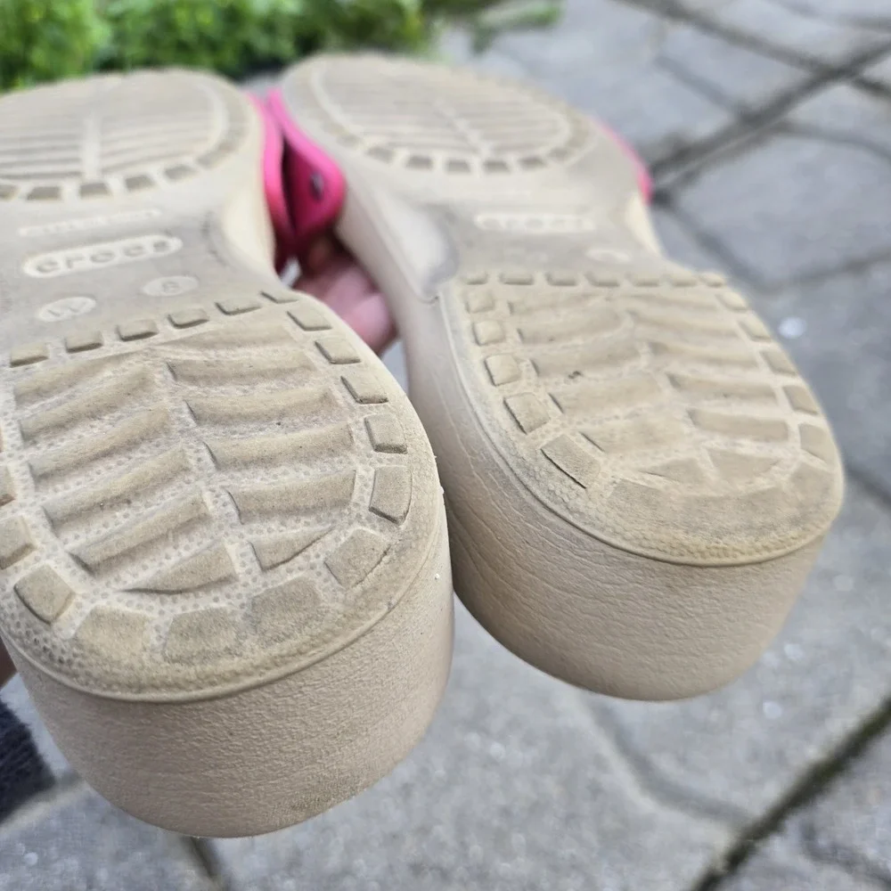 CROCS Sandal Cobbler Womens sz 8 PINK Slides Slip On Single Strap Preppy Beach